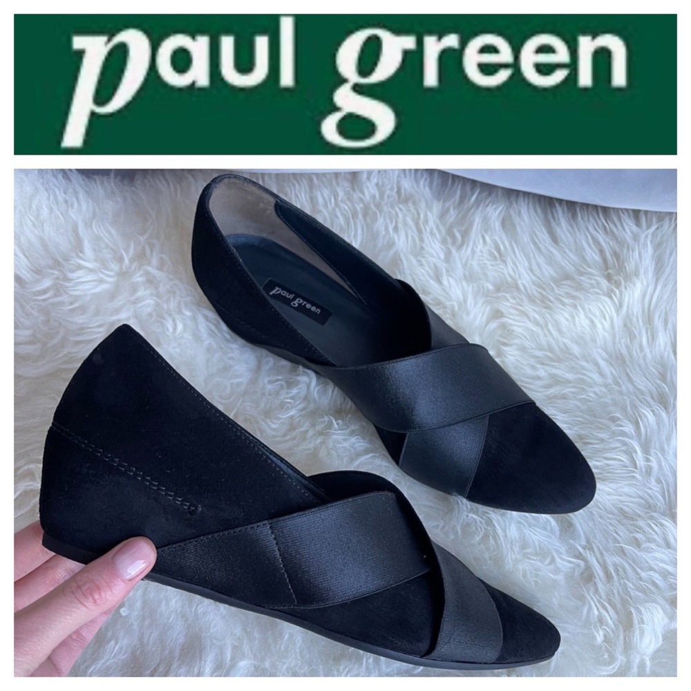 Paul Green Black Suede Elastic Wedge Heels Daniella
